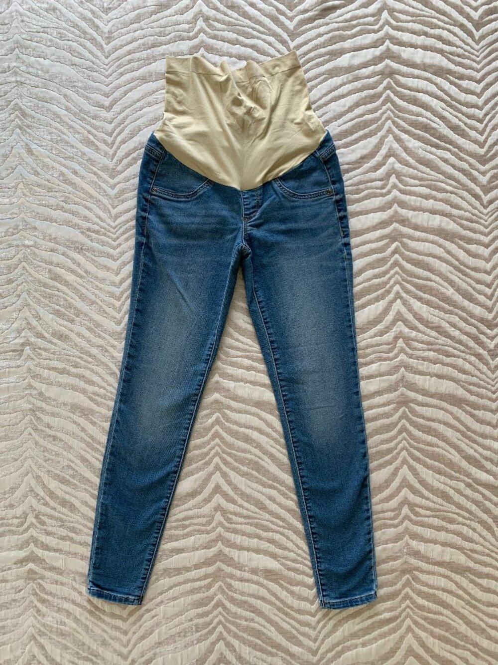 a glow Cozy Full-Panel Over-The-Belly Maternity Skinny Jeans - Medium Wash